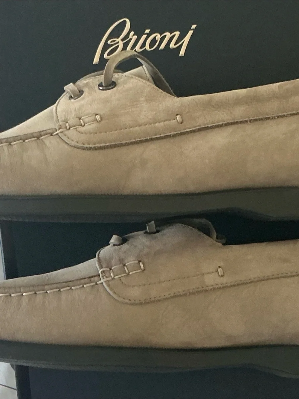 Brioni Taupe Suede Men’s Boat Shoes